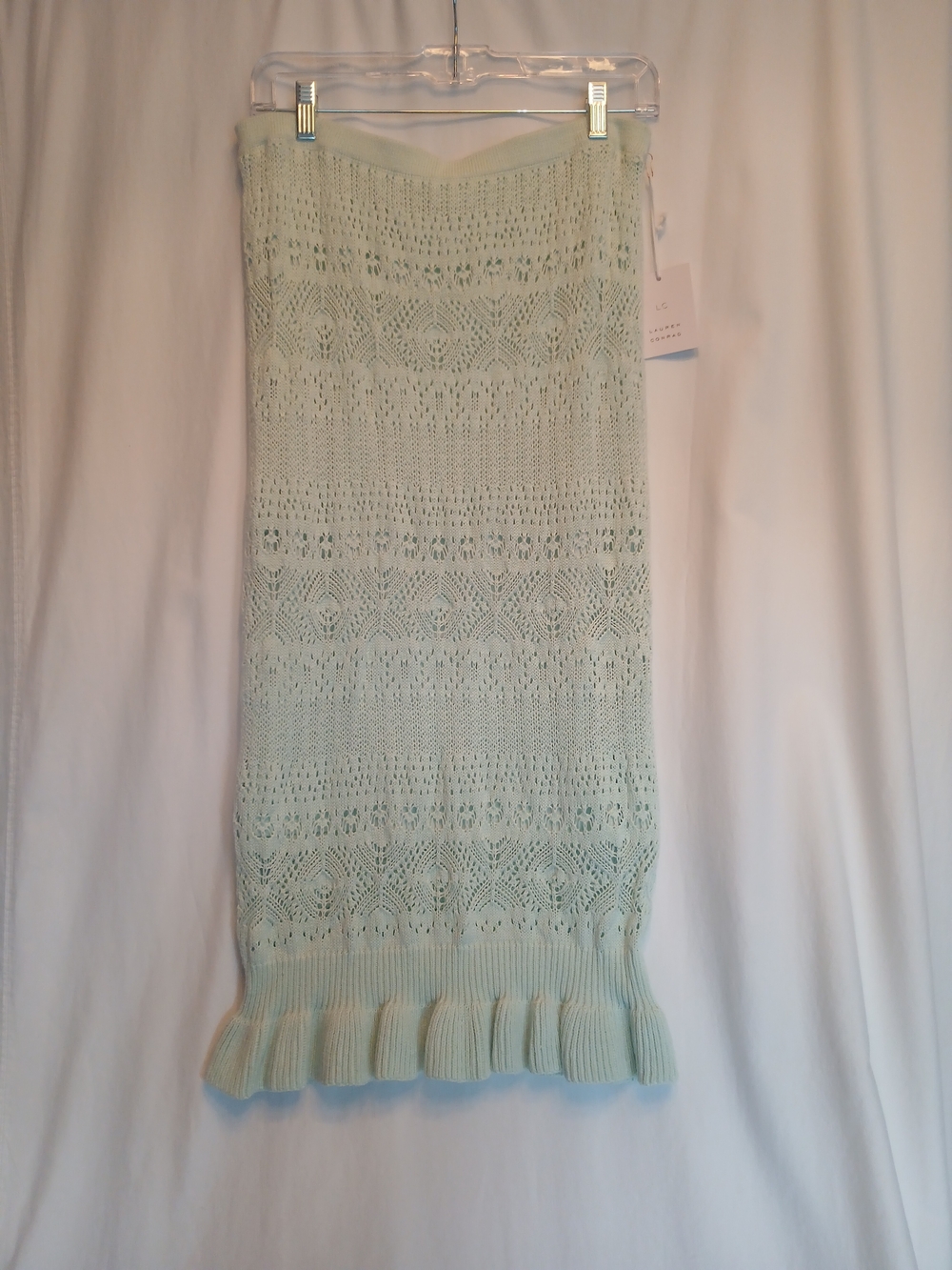 LC Lauren Conrad Mint Green Openwork Crochet Knit Ruffle Hem Skirt L